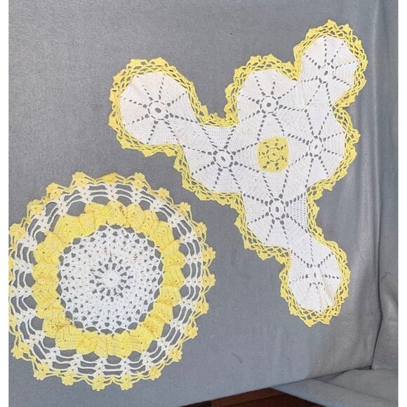 Vintage Yellow & White Crochet Doilies Set - Handmade Home Decor - Picture 2 of 11